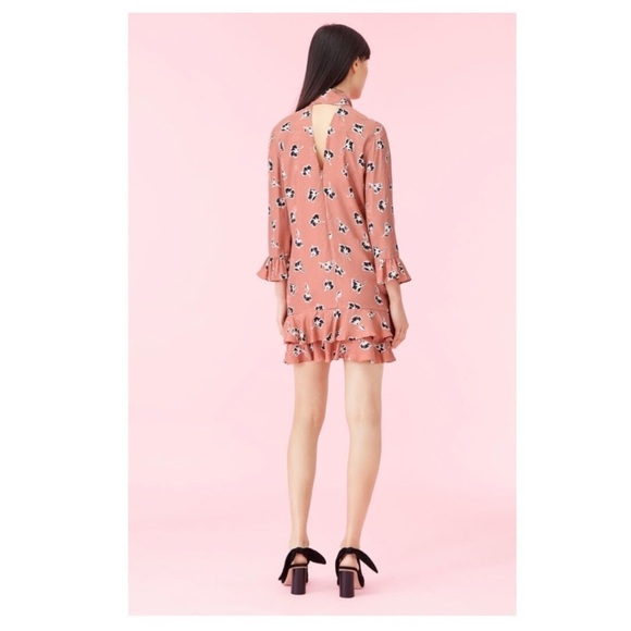 Rebecca Taylor Ikat Paintbrush Silk Ruffle Dress Pink Black Floral Cutout - Picture 7 of 16